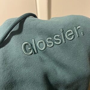 Green embroidered Glossier hoodie